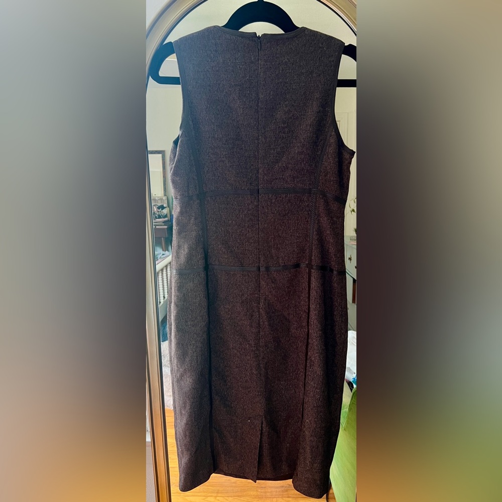 G.I.L.I. Strapless Sheath Dress in Dark Brown Tweed with Leather Trim size 6 - Picture 6 of 9